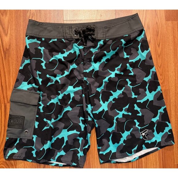 Famous Stars And Straps Board Shorts Mens 32 10" Geometric AOP Swim Trunks - Picture 1 of 6